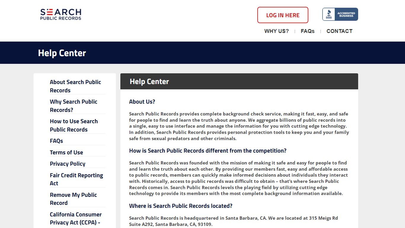 Help Center - Search Public Records